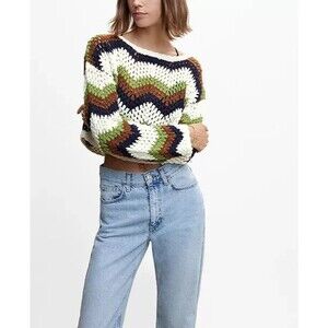 Festival Grannycore Boho Retro Summer 70s Mango Crochet Sweater Handmade M